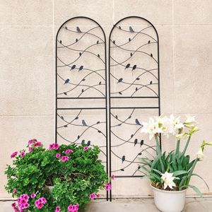 Set di 4 tralicci da giardino in metallo neri antiruggine da 180 cm x 50 cm con decorazioni a forma di uccello per piante rampicanti e supporto per fiori da esterno - Product Image 2