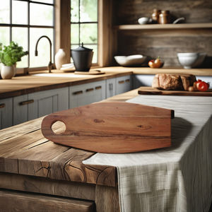 Plateau de charcuterie en bois d'acacia naturel élégant, plateau de service ovale unique, bloc à découper moderne avec poignée circulaire - Product Image 4