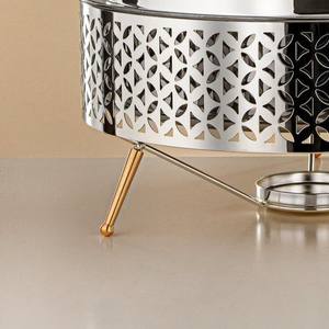 Round Stainless Steel Chafing Dish Laser Cut Arabic Design Buffet Food <b>Warmer</b> with Glass Lid and Gold Accents & <b>Legs</b> for Hotel - Product Image 3