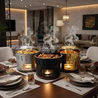 Plat de service de luxe de style arabe avec couvercle en forme de spirale, chauffe-soupe en cage à corde torsadée, pour buffet du Ramadan au Moyen-Orient, unité individuelle