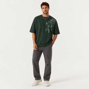 Camiseta de Algodón y Bambú con Estampado para Hombre, Corte Holgado Premium, Cuello Redondo, Estilo Urbano, Marca Privada OEM, Prenda Casual de Moda - Product Image 3