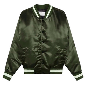 Blouson bomber en satin noir pour homme, coupe classique, col rabattu, fermeture boutonnée, couleur unie, vêtement décontracté pour l'automne - Product Image 5