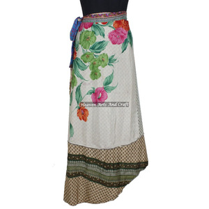 Stylish Pareo Long <b>Silk</b> Wrap <b>Skirt</b> Newest Design Recycled Reversible <b>Silk</b> Sari Indian Printed Long Length Wrap Women's India - Product Image 2