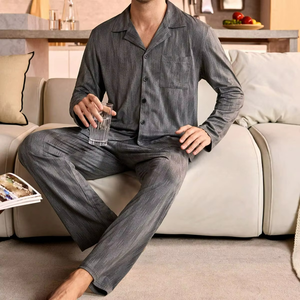 Nouveautés, vêtements décontractés de haute qualité, chemise à manches longues légère, ensemble de pyjama pour homme - Product Image 2