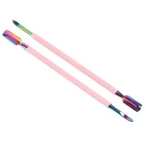 Juego de Empujadores de Cutículas de Acero Inoxidable de Doble Punta con Mango Rosa y Punta Arcoíris, Diseño de Doble Cabeza Reutilizable - Product Image 2