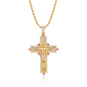 Nuevo Collar con Colgante de Jesús Estilo Hip Hop 2026, Colgante de Cruz con Incrustaciones de Diamantes, Diseño de Diseñador, Collar con Colgante de Jesús Dorado para Hombre - Product Image 1