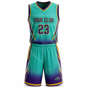 Ensemble de maillots de basket-ball personnalisés pour hommes, impression par sublimation, tissu en maille respirant sur le devant, séchage rapide, vêtements de sport d'été - OEM/ODM - Product Image 2