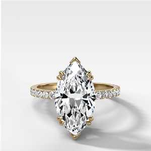 Anillos de Compromiso de Diamantes de Oro Sólido de 14k y 18k, Corte Marquesa de 2 Ct, Diamantes Cultivados en Laboratorio de 1.75mm, Banda Nupcial con Pavé, Joyería Fina al por Mayor - Product Image 1