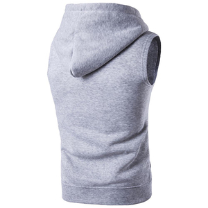 Sudadera sin mangas para hombre al por mayor, de algodón, de secado rápido, transpirable, para gimnasio, con capucha, tipo tank top, con logo personalizado, ropa deportiva. - Product Image 2
