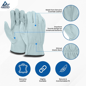 Guantes de Protección de Alta Destreza para Uso en Almacenes, Cuero Suave al Tacto con Diseño de Muñeca Elástica, Guantes Cómodos para Conductor - Product Image 3