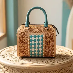 Checkered Genuine Leather Shoulder Bag Women <b>Handbag</b> Zipper Purse Portable Daily Travel Bag Luxurious Look - Product Image 3