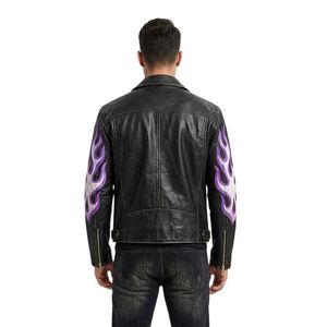 Vestes de motard en cuir violet personnalisées avec des patchs brodés ornés et des badges numérotés en forme de cœur - Product Image 2