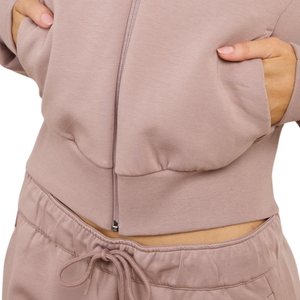 Custom Women <b>Cropped</b> Full <b>Zip</b> Hoodie Relaxed Drop Shoulder Fleece Sweatshirt OEM ODM Clothing Manufacturer - Product Image 5