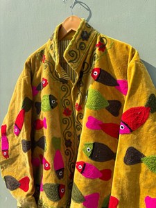Unique & Artistic Wear Handmade <b>Velvet</b> Embroidered Fish Motif Jacket Women Boho Ethnic Statement Winter Wear Outwear <b>Blazer</b> - Product Image 4