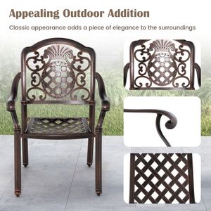 Set of 2 Stackable Patio Cast Aluminum <b>Dining</b> <b>Chairs</b> Metal Armchairs - Product Image 4