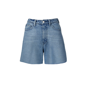 Shorts en jean personnalisés à ourlet déchiré, logo de marque propre, taille haute, coupe droite, technique délavée pour usage quotidien décontracté, été - Product Image 5