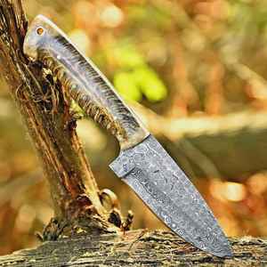 Couteau de chasse artisanal haut de gamme, très demandé, couteau à lame fixe en acier Damas, couteau de camping en plein air avec étui en cuir - Product Image 3