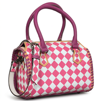 Sac de voyage de luxe portable en cuir véritable 100% avec motif losanges à carreaux rose et blanc et double poignée