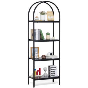 Libreria a 4 Ripiani in Metallo, Design Industriale Arcuato, Piccola Libreria Rustica Vintage con Scaffali Aperti per Scarpe, Autoportante - Product Image 5