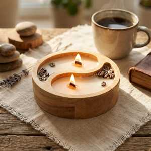 Cuenco de madera hecho a mano para velas |   Recipiente y Portavelas de Madera Natural |   Recipiente Rústico para Velas de Cera de Soja |   OEM y Venta al por Mayor - Product Image 4