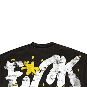 T-shirt noir surdimensionné pour homme avec impression de lettres blanches et jaunes, streetwear, col rond, manches courtes, jersey en coton - Product Image 2