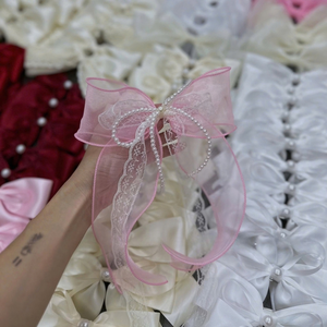 Nouveauté : Accessoires de cheveux en organza avec nœud pour femme, 18*27cm, pince à cheveux élégante avec dentelle et chaînes de perles, fabriquée au Vietnam - Product Image 1