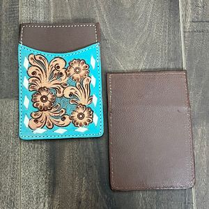 2025 Handmade <b>Tooled</b> Cow Leather Card Holder Minimalist Wallet Floral & Leaf Turquoise Design Front Pocket RFID Block Card <b>Case</b> - Product Image 6