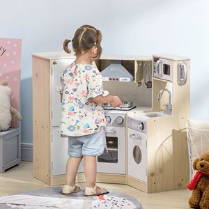 Cucina Giocattolo Angolare in MDF Bianco con Macchina del Ghiaccio Interattiva e Telefono Giocattolo per Piccoli Cuochi - Product Image 2