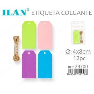 Etichette pendenti Ilan 4x8 cm, etichette in carta colorata per abbigliamento, 12 pezzi - Product Image 3