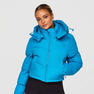 Chaqueta Corta Acolchada para Mujer con Capucha, Manga Larga, Azul, Ropa de Invierno - Product Image 4