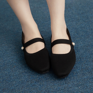 Chaussures plates en tricot extensible pour femmes Ann'S, ballerines confortables, chaussures plates Mary Jane noires - Product Image 1