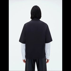 Men's <b>Long</b> <b>Sleeve</b> Contrast Color Blocked <b>T</b>-<b>Shirt</b> O-Neck Knitted Cotton Casual Regular Fit Solid Black <b>White</b> <b>Sleeve</b> - Product Image 2