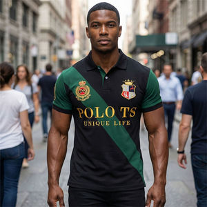 Nueva Camiseta Polo de Manga Corta para Hombre, Verano, Casual, con Diseño de Corte en Ángulo y Combinación de Colores, Algodón, Tallas Grandes, Deportiva, Bordada, a Buen Precio - Product Image 2