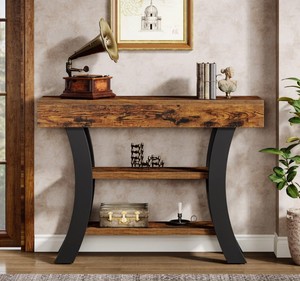 Mesa Consola Rústica de Madera con Base de Metal y Estante de Almacenamiento para Entrada o Sala de Estar - Product Image 2