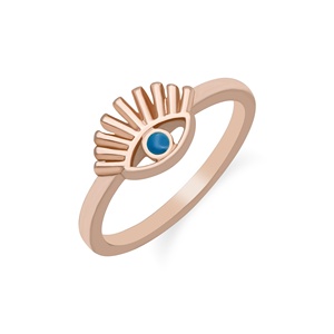 Bague Classique Œil de Diable en Argent Plaqué Or Rose avec Cristal Diamant d'Eau et Émail Bleu pour Femme, Cadeau, Accessoire de Mode - Product Image 1