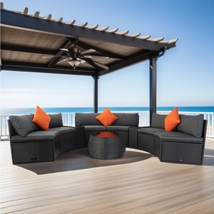 NOUVEAU IPRO Ensemble de mobilier de jardin extérieur moderne en fer et rotin tressé, résistant aux UV, lavable, non pliable, pour salle à manger et loisirs - Product Image 1