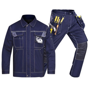 Vêtements de travail pour hommes, uniforme en coton, veste et pantalon de travail résistants à l'abrasion, gris foncé et noir - Product Image 3