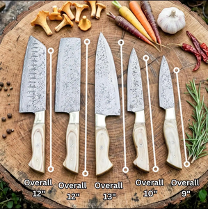 ชุดมีดเหล็กดามัสกัส LEGACY BLADES 5 ชิ้น ด้ามทำจากกระดูก ทำด้วยมือ มีดเชฟคมกริบ ใบมีดตรง ขนาด 12 นิ้วขึ้นไป - Product Image 1