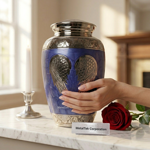 โกศบรรจุอัฐิรูปปีกนางฟ้าแกะสลักด้วยมือ สีสันสวยงาม ทำจากอะลูมิเนียมคุณภาพสูง สำหรับงานศพ งานฌาปนกิจ หรือเก็บอัฐิของผู้ใหญ่และสัตว์เลี้ยง - Product Image 3