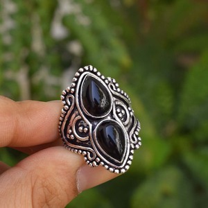 Bague en onyx noir de créateur, argent sterling 925, faite à la main, pierre précieuse, pour femme - Product Image 5