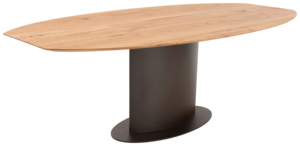 Table de salle à manger moderne en bois d'acacia massif, base ovale en tôle métallique, noir et naturel, écologique, facile à nettoyer, pour la maison et la cuisine - Product Image 5