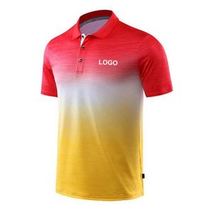 <b>Men's</b> Gradient Color Short Sleeve Polo Shirt Regular Fit Casual Knitted Quick Dry <b>Top</b> with Logo Front - Product Image 1
