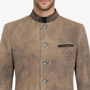 Veste bavaroise classique sur mesure pour homme, col montant, logo sur le devant, respirante, pour usage extérieur en hiver, laine Loden de haute qualité - Product Image 3