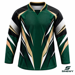 Camiseta de Hockey sobre Hielo SINEWY para Hombre, Blanca, Sublimada, Cuello en V, Manga Larga, Transpirable, Secado Rápido, 100% Poliéster, Antibacteriana, Deportiva - Product Image 1