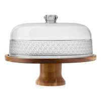 Support à gâteau de luxe en métal doré avec base en bois, présentoir à desserts, support à desserts en bois