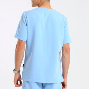 Men Light Blue V-Neck <b>Scrub</b> <b>Top</b> With Pockets Cotton Polyester Woven Hospital Uniform <b>Scrub</b> <b>Tops</b> Unisex Medical <b>Scrub</b> Workwear - Product Image 2