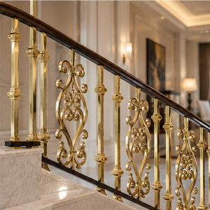 Elegant <b>Gold</b> Tone Railing with <b>Ornamental</b> Fleur Scroll Balusters Metal Handrail and Decorative Balustrade - Product Image 4