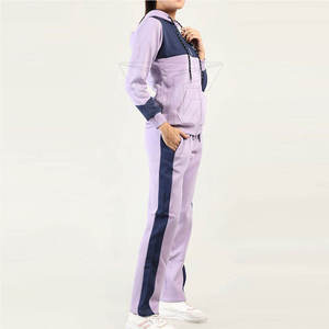 <b>Women's</b> <b>Purple</b> Navy Hooded <b>Tracksuit</b> Set Full Sleeve Casual Zipper Sweatshirt Pants Breathable 100% Cotton Eco-Friendly Quick - Product Image 2