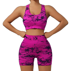 Ensemble de sport pour femme avec logo personnalisé, sans couture, sublimé, extensible dans quatre directions, résistant à l'eau, comprenant un short cycliste taille haute rembourré - Product Image 1