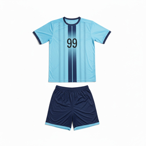 Uniforme de Fútbol Personalizado de Verano, 100% Poliéster, Camiseta y Pantalones Cortos Transpirables de Secado Rápido con Número y Nombre Impresos, Cintura Elástica - Product Image 1